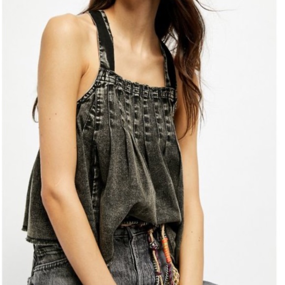 Free People Tops - Free People Marina Denim Washed Black Crop Tank S